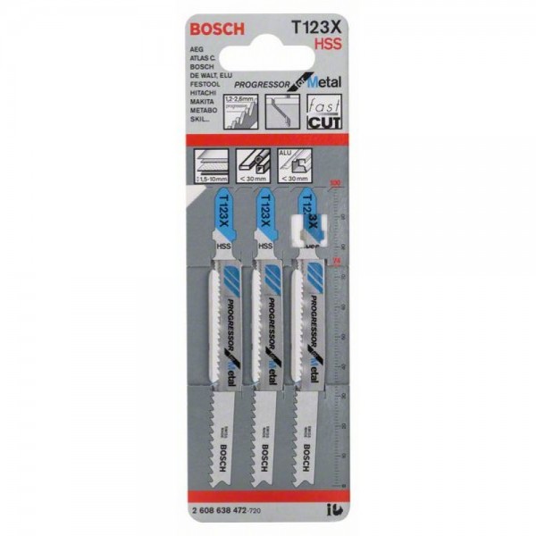 Нож за прободен трион T 123 X, Progressor for Metal, 3 бр. BOSCH Нож за прободен трион T 123 X, Progressor for Metal, 3 бр. BOSCH